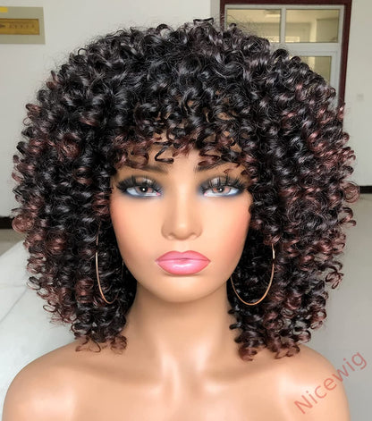 Salt and Pepper Glueless Curly Wig With Bangs