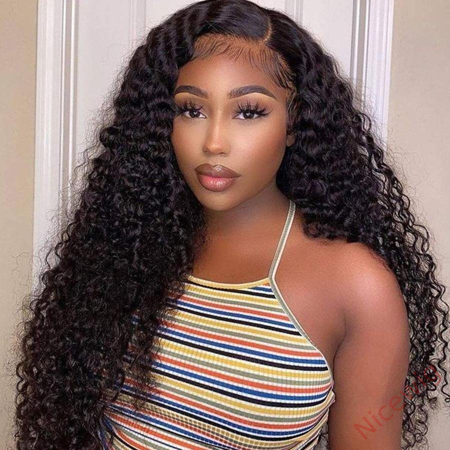 Glueless Brazilian Natural Black Water Wave Long Curly Wig